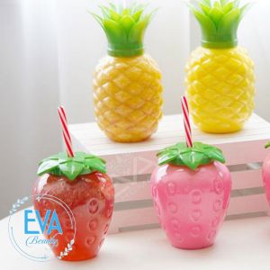 Bình Đựng Nước Nhựa Kiểu Dáng Trái Cây 500 Ml Gồm Mẫu Quả Dâu Tây Và Quả Dứa ( Khóm) Tặng Kèm Ống Hút Hoặc Móc Khoá Cute