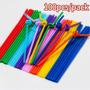 100pcs Disposable colorful bendable Straw Clear Individually Wrapped Drinking Plastic Juice Straw