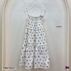 TW21822 เดรสยาว สายเดี่ยว ทรงชั้นๆแต่งระบาย ..