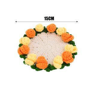Rose Bouquet Coaster Crochet Circular Knitted Wool Coaster Home Desktop Potted Ornaments Wedding Birthday Party Gifts Supplies