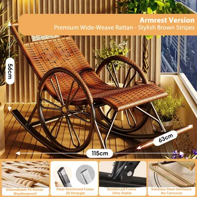 NAIJIA Natural Rattan Rocking Chair Lazy Sofa Chair Lounge Chair Handwoven Kerusi Malas for Living/Bedroom Tropical Breeze Rocking Chair Kerusi Malas藤編搖搖椅