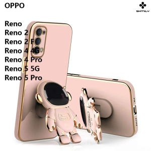 For OPPO Reno/Reno2/Reno2 F/Reno4 4G/Reno 4 Pro/Reno5 5G/Reno 5 Pro Luxury Astronaut Stand Mobile Phone Case Fashion Cute Electroplated Soft Silicone TPU Mobile Phone Cover