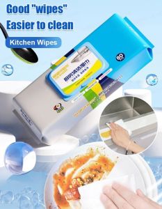 JC Heavy Duty Kitchen Wet Wipes Oil Stain Remover Degreaser Cleaning Wipes Strong Grease Cleaner Disposable Household Kitchen Towels Multiple Surface Cleaning Wipes