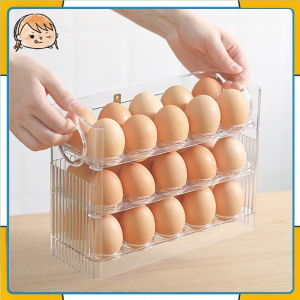 Refrigerator Organizer 3 Tier Flip Design 30 Grid Egg Holder Fresh Keeper Food Storage Rack