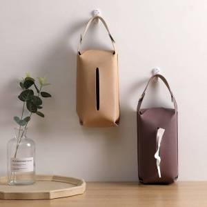 Mystuff527 PU Leather Tissue Box Holder Minimalist Hanging Desk Tissue Holder Car Tissue Cover Milk Tea Walnut