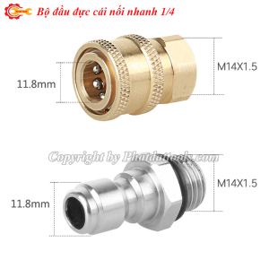 Bộ đầu đực-cái nối nhanh 1/4 ren 14mm-Phụ kiện cho máy rửa xe đa năng