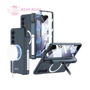 Case Casing For Samsung Galaxy Z Fold 4 Z Fold 5 Z Fold 6 / ZFold4 ZFold5 ZFold6 Magsafe Shell Mbrane Integratid Magnetik Wireless Charger Stand Case MM-243