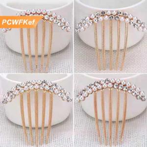 【PCWFKef】 5 răng tóc bên lược ngọc trai pha lê kẹp Tóc Lược cưới cô dâu Rhinestone ngọc trai pha lê Tóc Lược móng vuốt kẹp tóc đồ trang trí phụ kiện