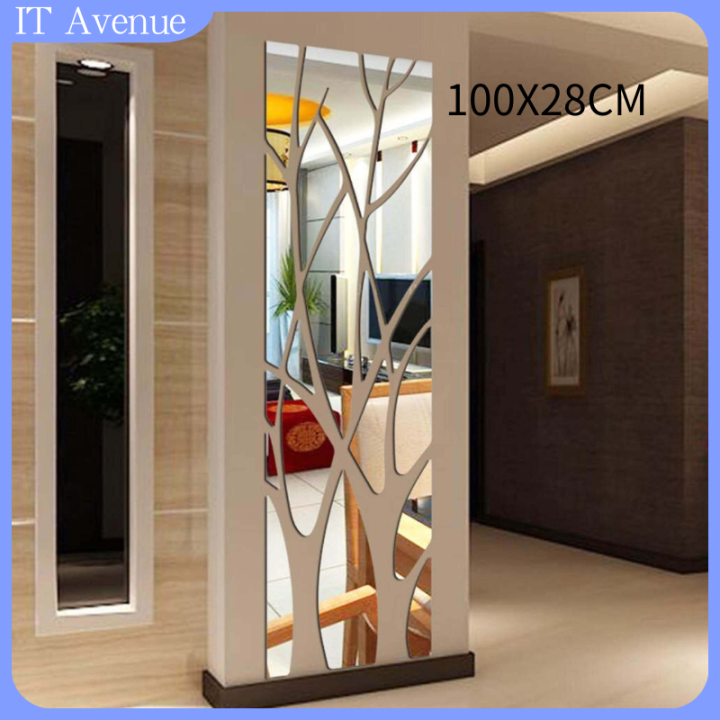 Tree Branch Pattern 100X28CM Mirror DIY Bedroom Mirror Wall Sticker