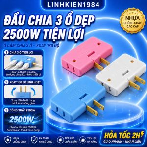 Đầu chia 3 ổ dẹp 2500w tiện lợi - Ổ Cắm Chia 3 Ổ - Xoay 180 Độ