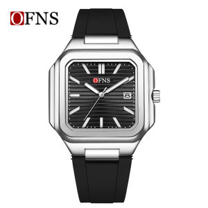 OFNS Mens Large Square Dial Sports Watch Waterproof Luminous Date Silicone Strap Fashion Quartz