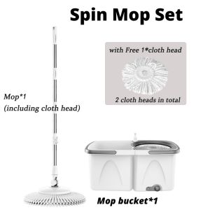 {SG} Spin Mop Set With 304 Stainless Steel Bucket Microfiber Mop Head Spin Rinse Dry Self Cleaning Mop Bucket Set