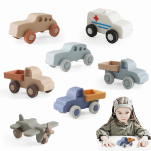 CUBBY Teether Toy Silicone Teether Toy Cartoon Food Grade Silicone Car Toy Soothes Sore Gums BPA Free Teething Car Newborn Babies