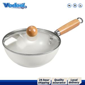 กระทะเซรามิก Woks & Stir-Fry พร้อมฝาเครื่องครัวเหนี่ยวนำด้วยที่จับ Cool-Touch เครื่องครัวด้านล่างแบนกลมสำหรับเครื่องครัวเหนี่ยวนำเซรามิกไฟฟ้าและแก๊ส