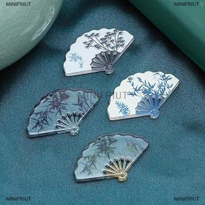 [COD] MINIFRIUT 10PCS Chinese Style Vintage Bamboo Printed Fan Charms For Earrings Keychain DIY Pendant Jewelry Making Material Accessories