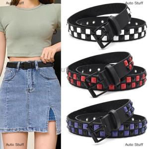 [COD] Auto Stuff เข็มขัดสไตล์พังก์ประดับหมุดสีม่วงสำหรับผู้หญิง เข็มขัดสไตล์ฮิปฮอป Y2k กางเกงยีนส์เข็มขัดหนัง PU เข็มขัดรัดเอวใช้ได้ทั้งชายและหญิง