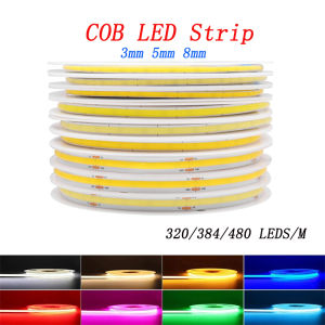5mters DC 12V 24V COB LED Strip 320 384 480s/m High Density Flexible COB LED Tape Light Bar 3MM 5MM 8MM PCB Linear Light
