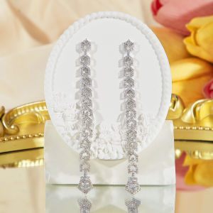 Sequito Tuyệt Đẹp Phụ Nữ Trang Phục Đồ Trang Sức Bạc Vàng Lấp Lánh Aaa đá Cubic Zirconia siêu dài bông tai thả món quà đính hôn Se970