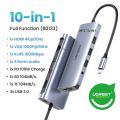 Bộ Chuyển USB C 10 in 1 UGREEN 80133 USB C to 3 USB 3.0+HDMI 4K + VGA + RJ45 Gigabit + SD/TF + Audio 3.5mm, hàng chính hãng. 