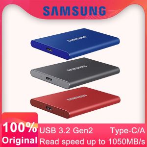 ซัมซุง PSSD T7แบบพกพา1TB 2TB 4TB ฮาร์ดดิสก์แบบพกพาไดรฟ์เก็บข้อมูล USB 3.2 Gen 2โซลิดสเตทไดรฟ์ SSD Type C สำหรับพีซี