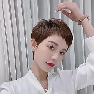 Full Human Hair Wig with Dog-Ear Bangs - Short Style Haircut for Women | Fashionable Full Head Wig