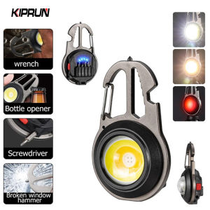KIPRUN Mini LED Flashlight Work Light Portable Pocket Flashlight Keychains USB Rechargeable With Wrench Corkscrew Screwdriver Window Hammer Floodlight