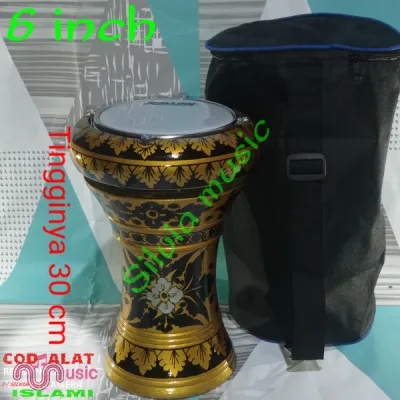 Dumbuk murah Atau Darbuka Kayu 6 inchwarna Gold motif hitam