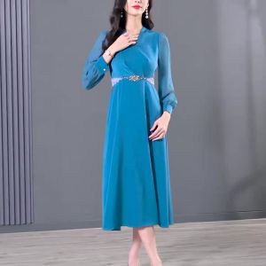 2025Women Blue Acetate Satin Long Sleeve Midi Dress Autumn Purple Elegant Office Lady Dress 2023 Korean Vintage Bodycon Party Dress8/25