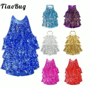 Sequins Jazz Latin Ballet Dance Costume Kids Girls Halter Tutu Ballet Leotard Dress Samba Rumba Tango Salsa Unitards Dancewear2026