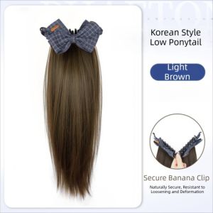 OMQAIO Tổng hợp Tóc giả đuôi ngựa kẹp càng chuối Thanh lịch với Grab Clip Bím tóc đuôi ngựa dài và sóng Hợp thời trang Tóc nối Phần tóc đuôi ngựa nơ dành cho phụ nữ