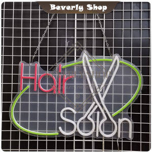 Hair Salon ขนาด 63 X 41 X 2 cm ป้ายไฟนีออน หน้าร้าน ป้ายไฟตัวอักษร ตกแต่งหน้าร้าน สร้างความโดดเด่นให้ร้านคุณ