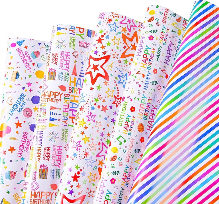Gift Wrapping Paper Sheets – Coated Birthday Wrapper, Rolled, Tear ...