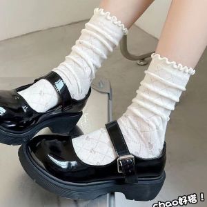 🤍beauty shoes🤍ถุงเท้าลูกไม้กลวงสำหรับผู้หญิง ถุงเท้าสไตล์เกาหลีเชื้อราพู่ฤดูร้อนความยาวกลางถุงเท้า jk บาง ระบายอากาศได้ดีและสวมใส่สบาย