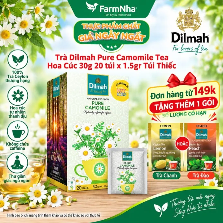 Trà Dilmah Pure Camomile Tea 30g 20 túi x 1.5g Túi thiếc - Trà Thảo Dược Hoa Cúc, Sri Lanka