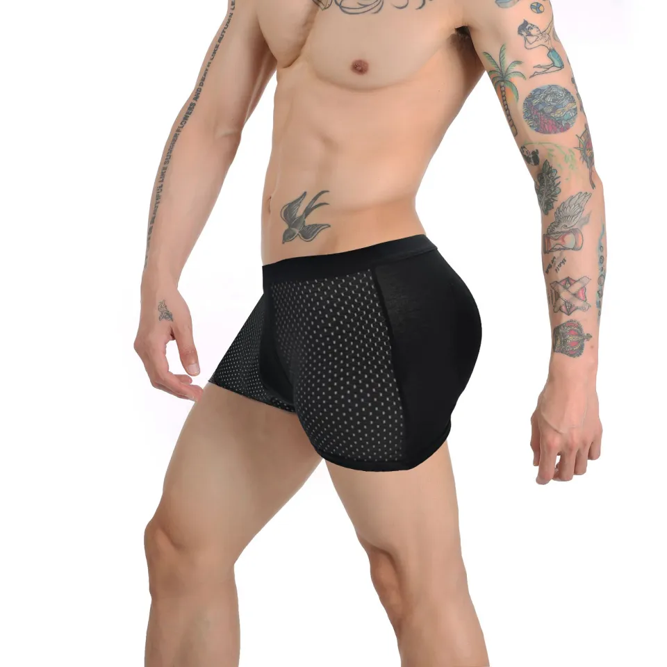 Men Padded Butt Enhancer Booty Booster Molded Boyshort Shapewear Underwear  Hip Lifting Boxer