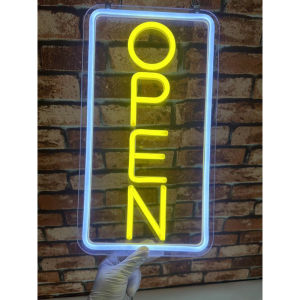 ป้ายไฟ ป้ายไฟร้าน ป้ายไฟตัวอักษร ป้ายไฟวิ่ง ป้ายไฟled ป้ายไฟเปิดร้าน ป้ายไฟOpen สีเหลือง ทรงตั้ง 42x23cm