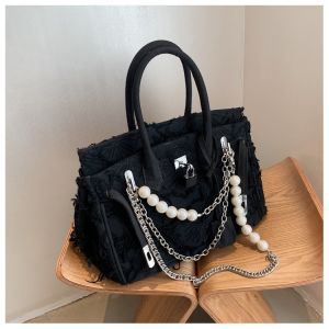 Túi xách nữ vải denim phong cách retro kiểu Birkin Kelly 2026 Túi đeo chéo/đeo vai dây xích ngọc trai kiểu mới