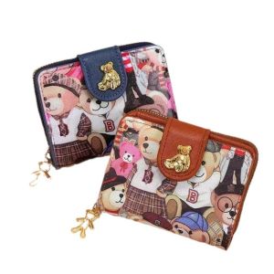 GOFIDIN รวมแบบบูรณาการ กระเป๋าใส่บัตรประชาชน สี่เหลี่ยมสี่เหลี่ยม หมีน้อย กระเป๋าใส่เหรียญ เล็กๆน้อยๆ สไตล์สั้นๆ กระเป๋าเงินสตรี สำหรับผู้หญิง