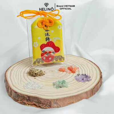Túi phước Helino may mắn Omamori bọc vỏ silicon mix đá phong thủy thảo mộc muối hồng Himalaya