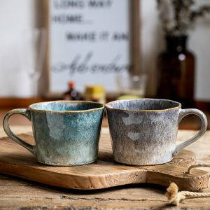 Locaupin Vintage Gradient Couple Mugs  Retro Ceramic Coffee Cup Set for Lovers  Gift-Ready Romantic Drinkware