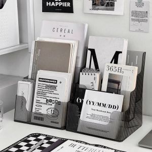 GONUUWGL ชัดเจน ที่วางโชว์โบรชัวร์ 3 ชั้น พลาสติก ที่วางหนังสือตั้งโต๊ะ ชั้นวางนิตยสาร ประหยัดพื้นที่ ที่วางเอกสาร ของใช้ในบ้าน