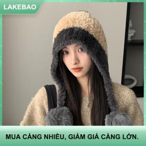 【LAKEBAO】 Fluffy sang trọng phụ nữ Beanie cap mùa đông ấm áp lớn Pompom dệt kim tai bảo vệ hat Windproof tuyết trượt tuyết nữ earmuffs mũ