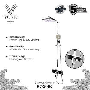 VONE Shower Kamar Mandi Full Set Kran Panas Dingin Shower Tiang Komplit Rain Stainless Chrome RC-24-HC ( VONE PREMIUM )