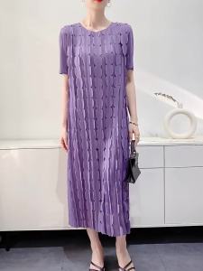 L-808# One Size (45-75kg) Spring/Summer Pleated Dress WomenS Elegant Three-Dimensional Decoration Patch Midi Dress Slimming Slim Fit