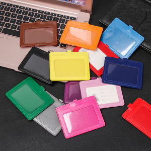 ★Ready Stock★1pc Women Men Office Supplies PU Leather Badge Case Bus ID Holders Card Sleeve Name Card Holders Protective Shell