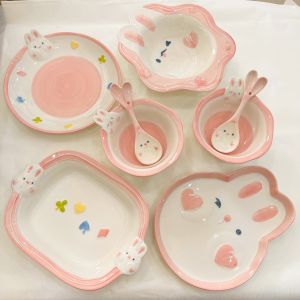 Siêu Sale - Tổng Hợp Bộ Bát Đĩa Gốm Sứ Decor Bát Ăn Cơm Bát Ăn Chè Chén Dĩa Dễ Thương Bộ Thỏ Hồng Cực Xinh Yêu