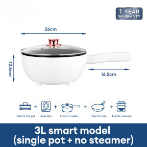 Electric Cooker 4L Smart Frying Pan – Non-Stick Multi-Function 3 Pin Plug With Steamer Cooking Pot