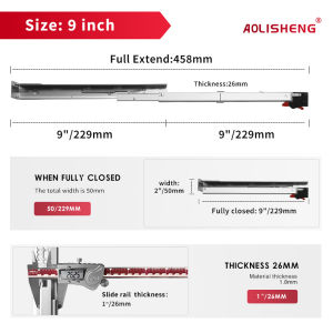 AOLISHENG รางสไลด์ อันเดอร์เม้าท์ลิ้นชักปิดแบบนุ่มสไลด์ 9 12 15 18 21 24นิ้วรับน้ำหนัก 80 ปอนด์ รางเลื่อนลิ้นชักใต้แบบซ่อน1 คู่ (2 ชิ้น)