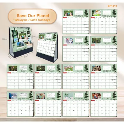 2026 Table Desk Calendar Malaysia Public Holiday Islamic & Chinese lunar date Hard line master stand 19cm(W) x 18cm(H)