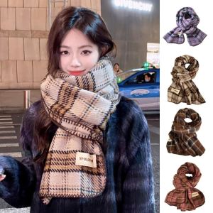 YOCKY Cashmere Red Plaid Scarf Thick Plush Wool Scarves Simple Warm Cashmere Scarves Women